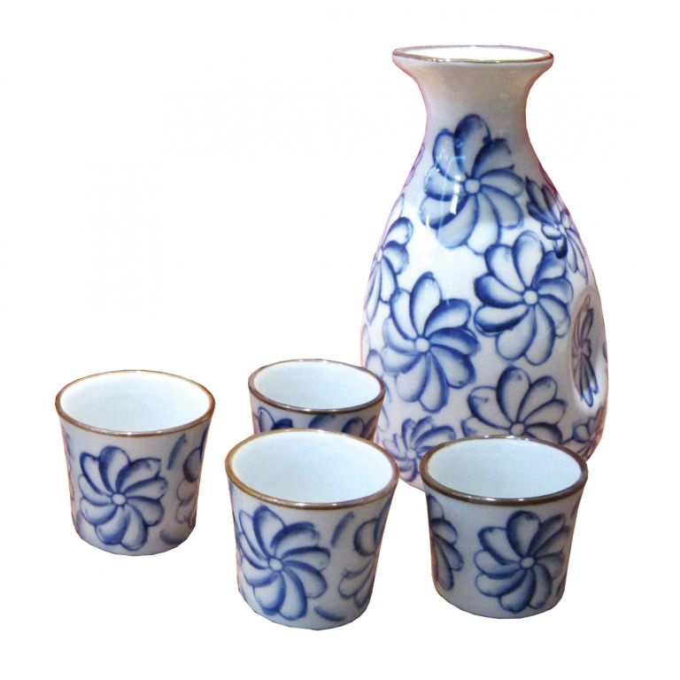 Blue Floral Sake Set